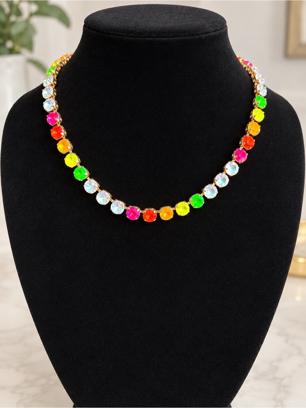 Multicolor Sparkle Rhinestone Tennis Necklace 18.5” NWOT